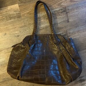 Elegant Brown Crocodile-Embossed Tote Bag